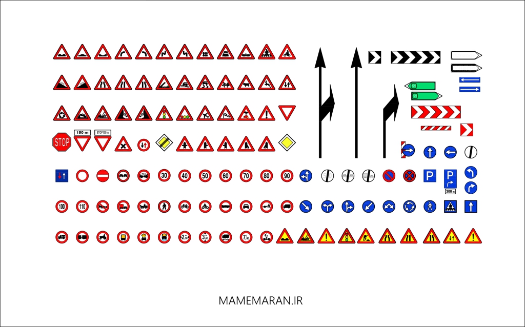 مجموعه بلاک ها (مبلمان) تابلوهای ترافیکی برای اتوکد